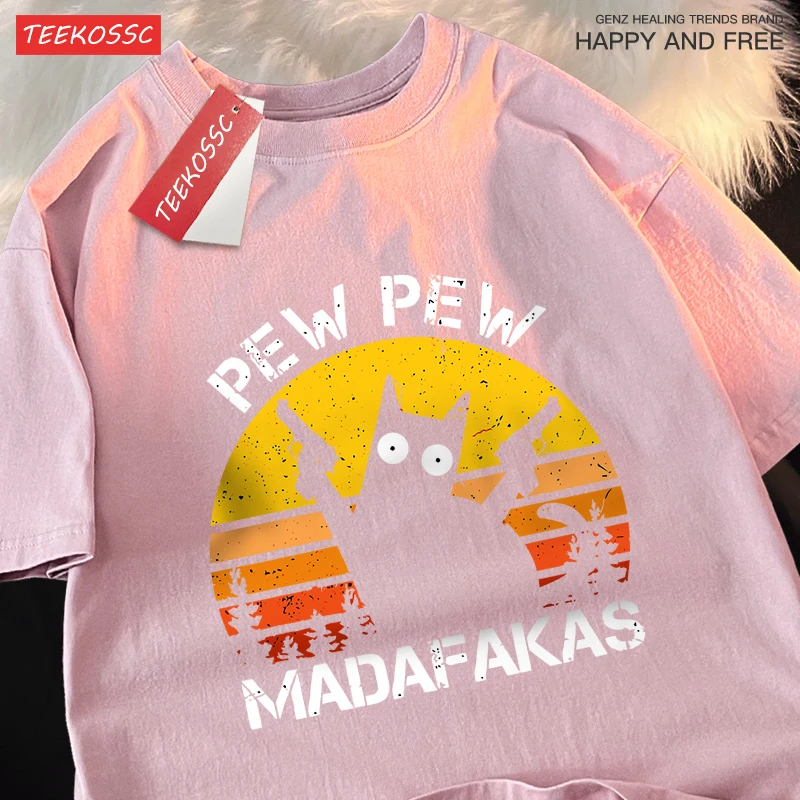 Pew Pew Madafakas Cat With Two Guns T-Shirts Man Street Summer Short Sleeve Harajuku Cotton Tshirt Oversized Breathable Tops