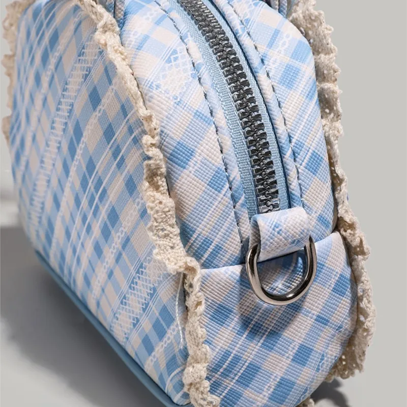 JIAERDI Harajuku Plaid Blue Y2k Hand Bag Wallet Women Vintage Bow Handle Chic Shell Bag Handbag Female Casual Crossbody Bags New