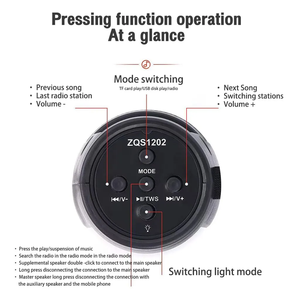 S12 Wireless Bluetooth Speakers Powerful Portable Box Subwoofer Car Audio Bass MP3 Player Sound System LED Lights_voghion.com