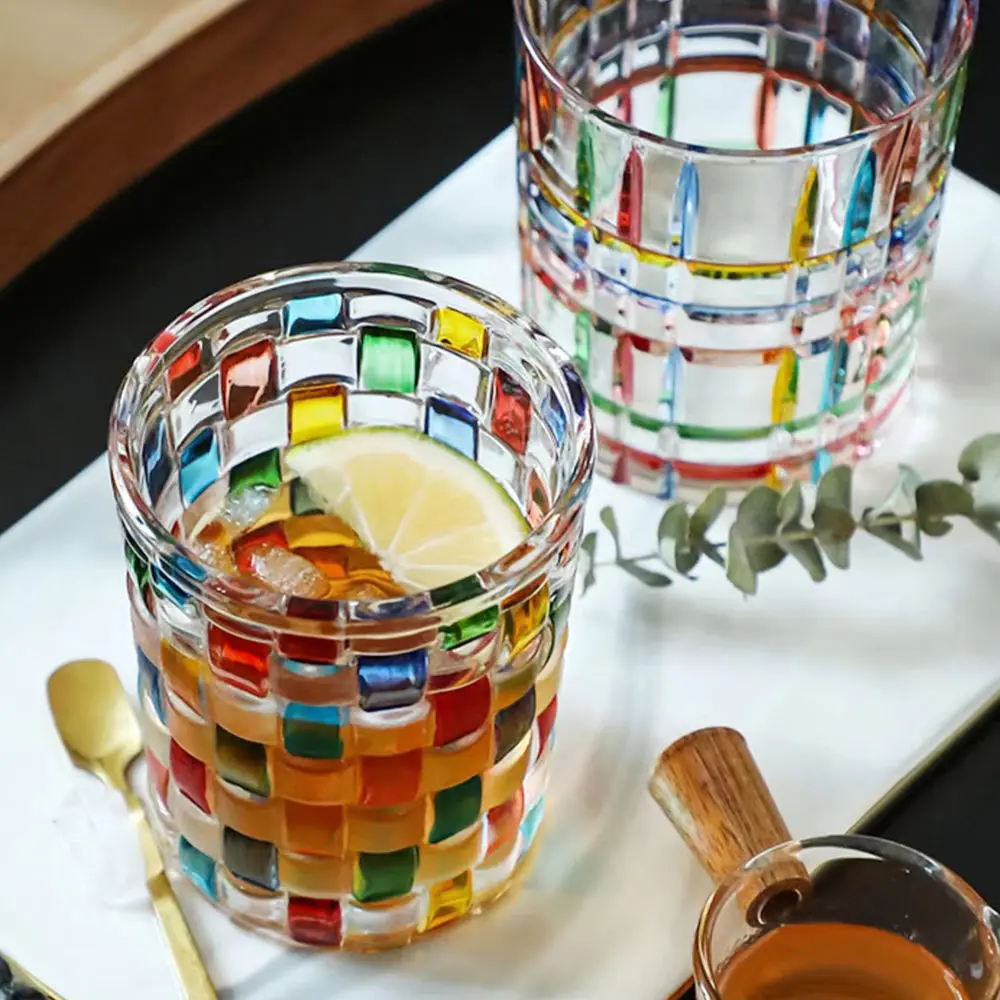 Colorful Glass Cup Multi Colors Hand-Painted Square Plaid New Niche Woven  Glasses Water Cup Cocktail Glass Whiskey Glass - AliExpress