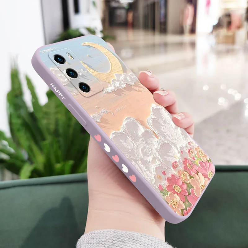 Artistic Oil Flower Design Liquid Silicone Phone Case - Elegant and Durable Cover
