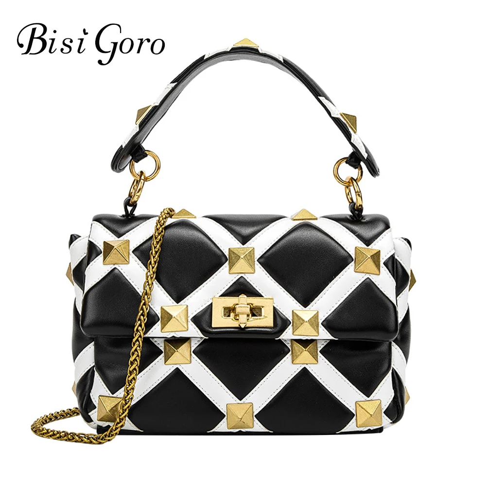 2023 New Fashion Women Soft Leather Rivet Handbags Chain Bag Designer Shoulder Bags Luxury Brand Ladies Messenger Bags Trend