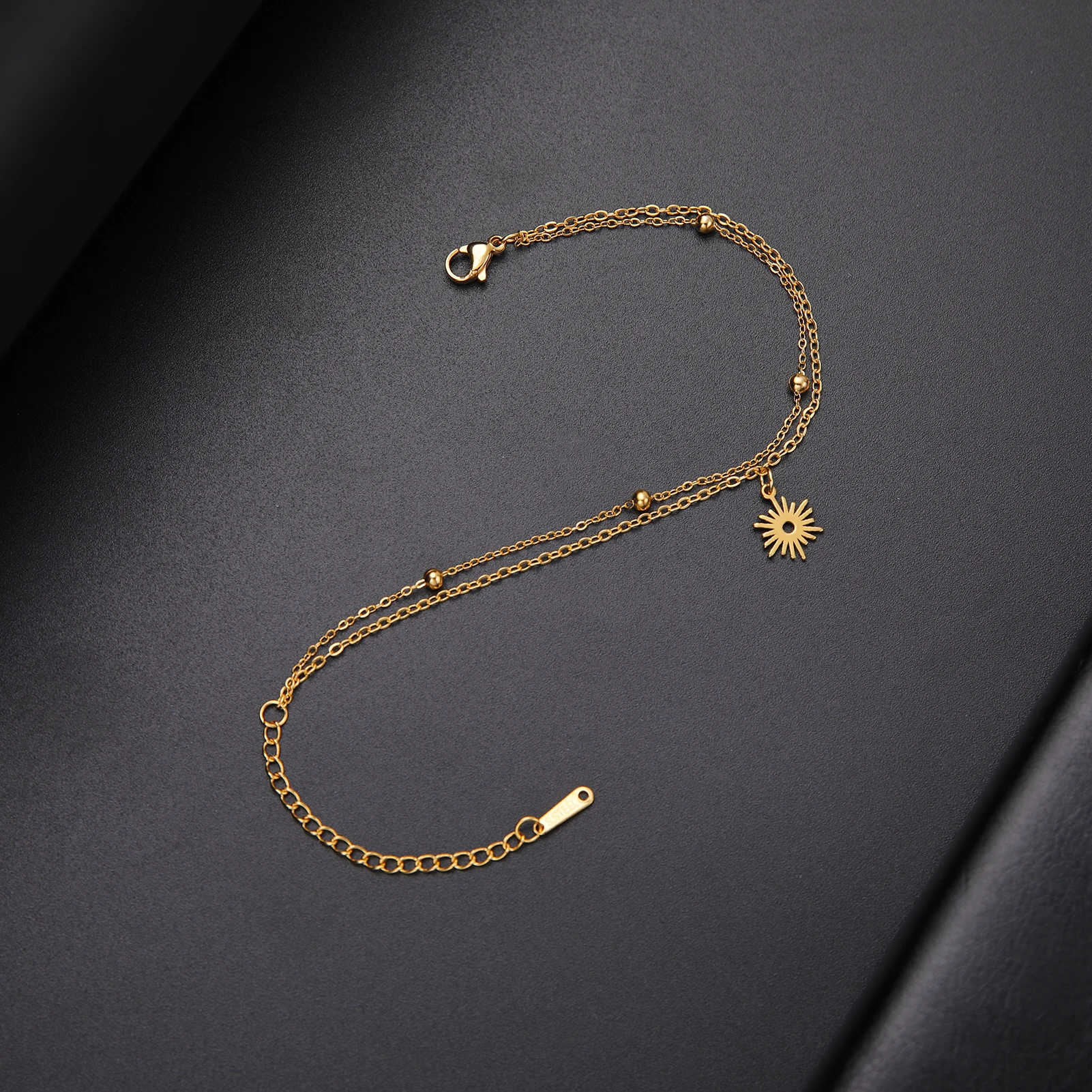 Kkjoy Doppelschichtige Kette, Sonnenform, Anhänger, Fußkettchen für Damen und Mädchen, Sommer-Strand-Fußkettchen, Edelstahl, Schmuck, Geschenk – Detail 2