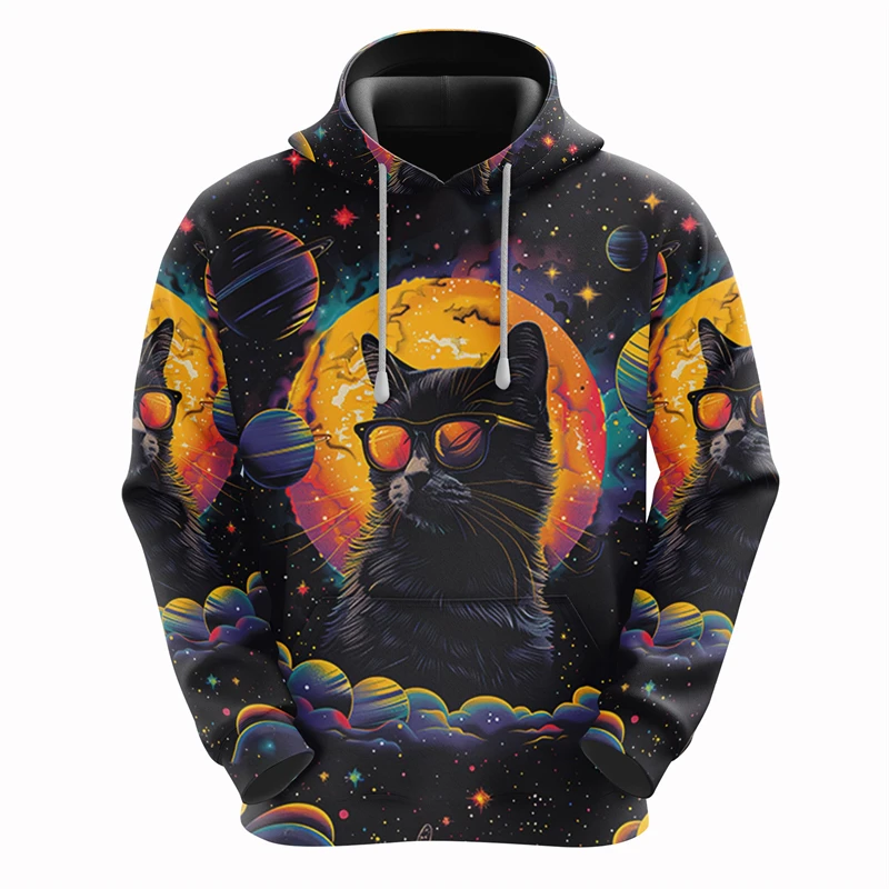 thumbnail image 1 of Sudadera con capucha con estampado 3D de gato arcoíris y galaxia para hombre, ropa con diseño de dibujos animados, sudaderas de gatos, ropa de calle masculina de hip hop, sudadera con capucha con taco, 1 of 5