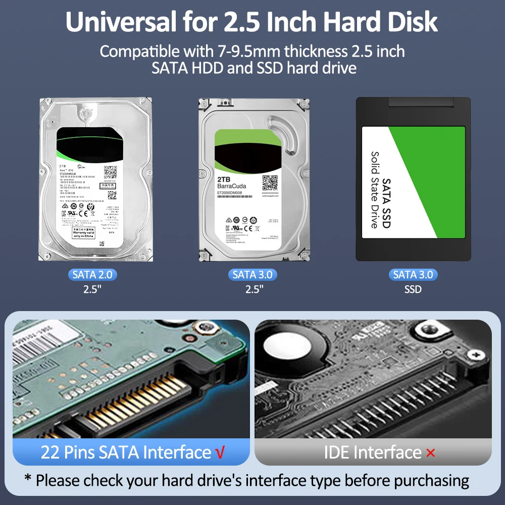 HDD Enclosure High Speed Case USB 3.0 For 2.5 Inch SATA2 3 Hard Drive Box Mobile HDD Case With Cable Support 6TB
