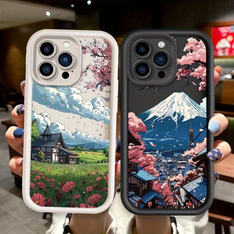 Stylish Japanese Anime Sakura Landscape For Apple iPhone 17 to 11 Plus Pro Max Ladder Phone Case Gift