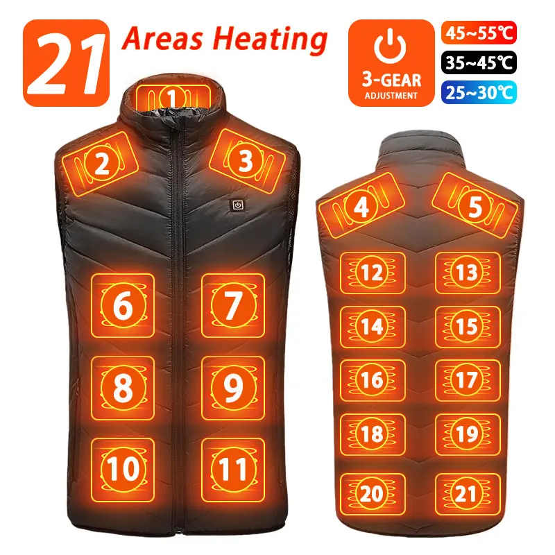 21 ZONAS DE CALEFACCIÓN Chaleco calefaccionado para hombres y mujeres, chaqueta calefactable de invierno con USB, chaleco térmico con calefacción automática, chaqueta de plumón calefactora, chaleco Wa