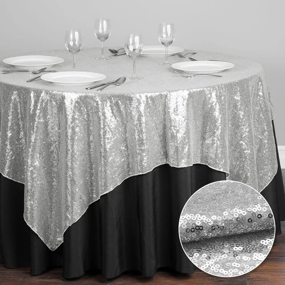 145/180/225cm Sequin table cloth square wedding glitter overlays table cover for event party banquet home Christmas table decor