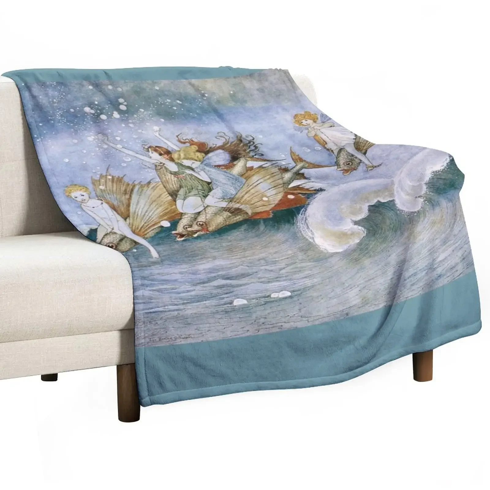 

New “Flying Fish Riders” by Ida Rentoul Outhwaite Throw Blanket Plaid Soft Plush Plaid Blankets