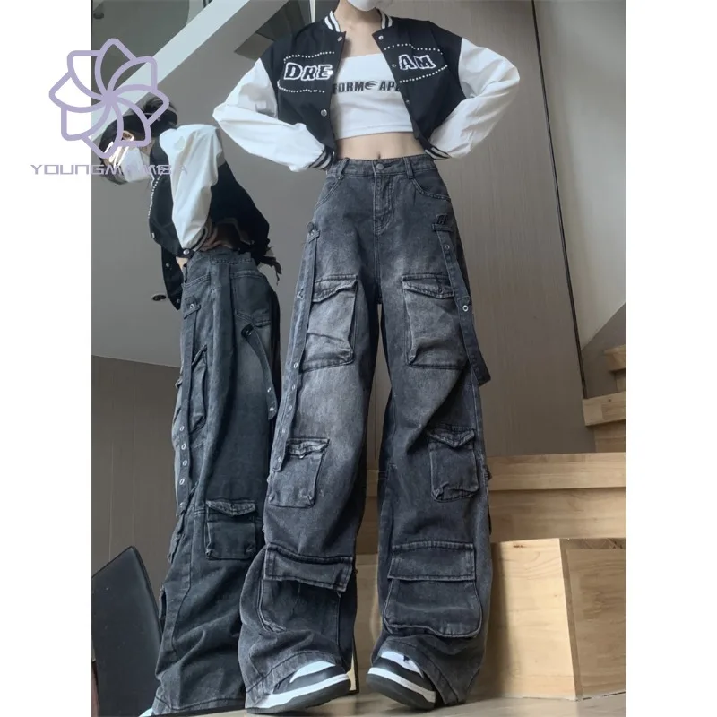 

High Street American Straight Leg Jeans Women Retro Loose Denim Pants Women's Fashion Streetwear Wide Leg Trouser