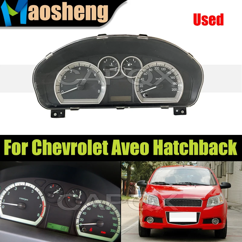 Tablero de instrumentos de transmisión manual usado para Chevrolet Aveo Hatchback, velocímetro, indicador de temperatura de aceite y agua 9024464 1
