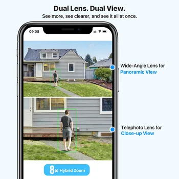 ZOSI C298 2.4G WiFi 8MP Dual-Lens(2x4MP) Security Camera Outdoor 8X Hybrid Zoom PTZ Cam Wide-Angle Human/Vehicle Detect IP Cam 2