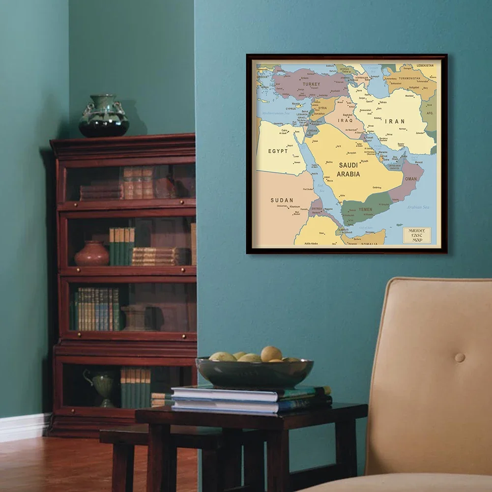 60*60cm Map Of Middle East Political distribution Map Wall Art Poster Canvas Painting Home Decoration Travel School Supplies