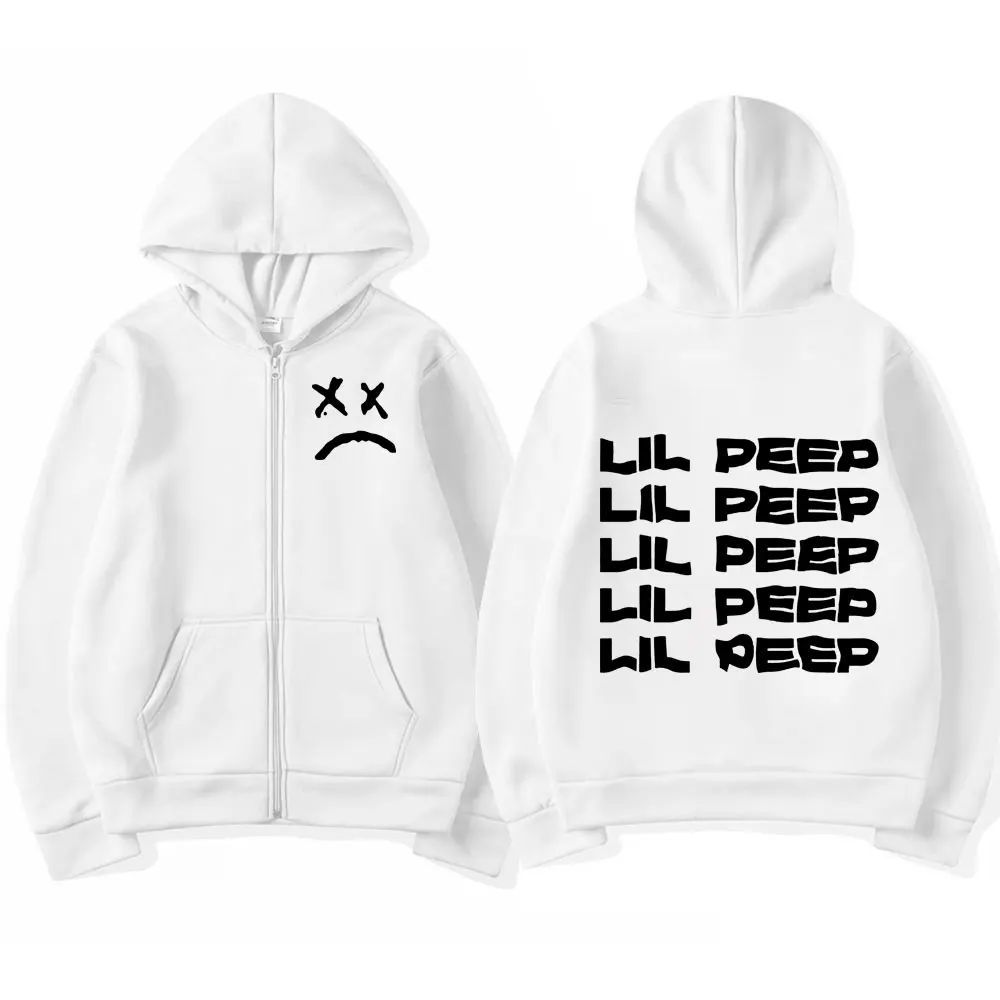 Rapper Lil Peep Sad Face Graphic Zipper Hoodies Men's Women's Fashion Hip Hop Zip Up Sweatshirts Street Trend Vintage Pullovers