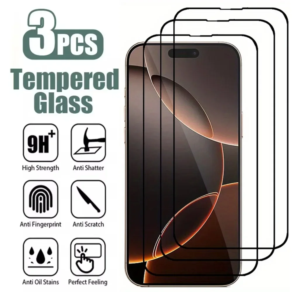 3 יחידות מגן מסך זכוכית מחוסמת כיסוי מלא עבור IPhone 17 16 15 14 13 12 11 Pro Max Mini Case XR XS MAX Plus סרט זכוכית