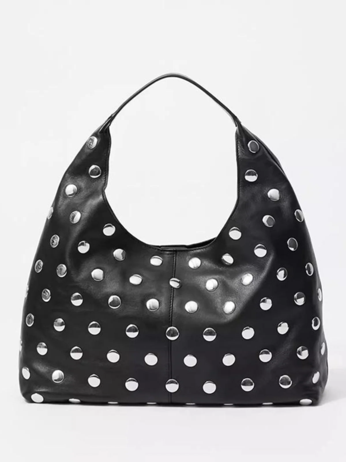 Punk Style Embellished Double-Faced Round Rivet Inlaid Niche Luxury Bucket Bag Chic Lady Underarm Large Capacity Shoulder Bag