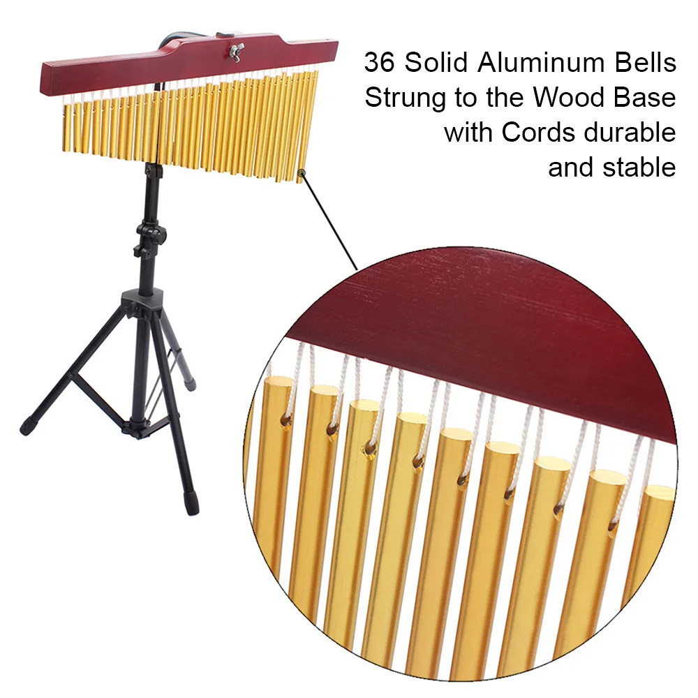 36 Bells Barchime Chime Bar Wind Chime Gold Single-Row Solid Aluminum Alloy Bar Chimes Windchime Wooden Musical Instrument
