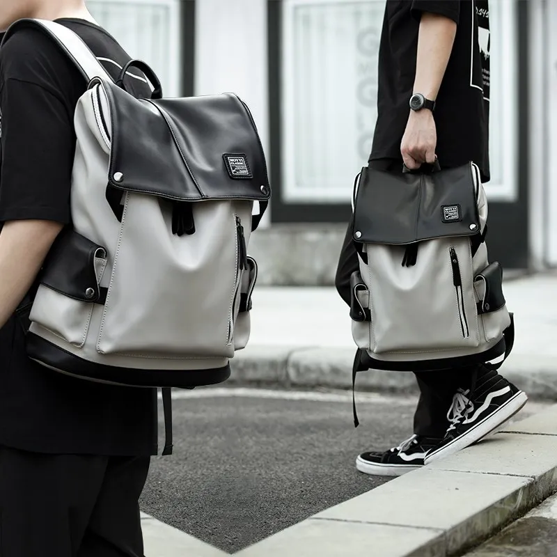 High Quality Leather Backpack Men With USB Charging Casual Travel Waterproof Backpack 15.6inch Laptop Mochilas For Teenagers waterproof backpack mens backpack