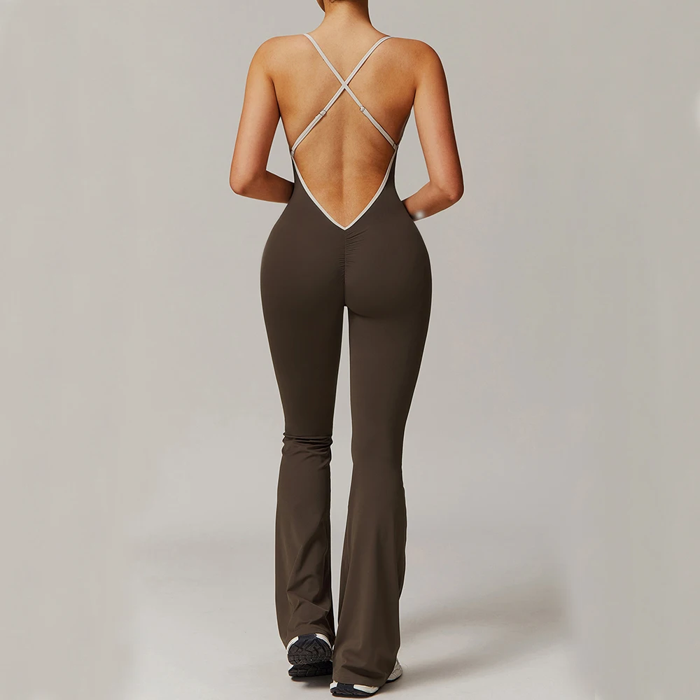 Fitness Jumpsuit Sportswear Women Gym Set Cross Adjustable Sports Bodysuit Running One Piece Yoga Suit Sexy Backless Romper 2