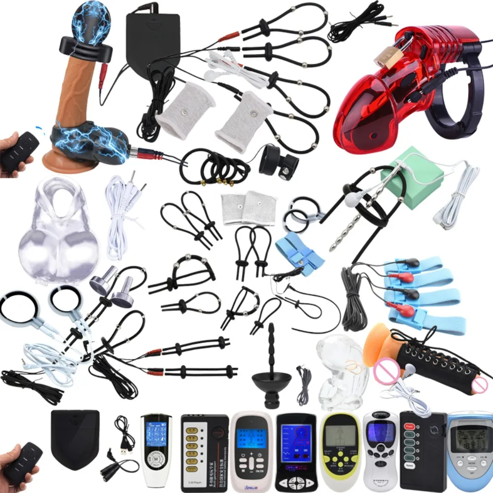 Electro Sex Toys Electric Shock Bdsm Cock Sheath Ball Stretcher Host Cable E-stim Penis Ring Glans Testicle Loops Massage