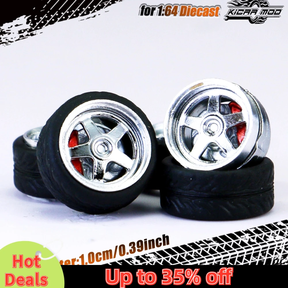 High-Quality 1/64 Scale Model Car Wheels with Rubber Tire and Metal Rims