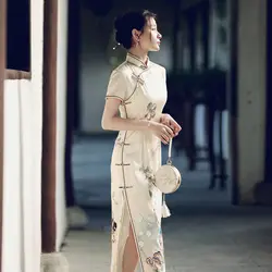 Cheongsam Dress Women's Plus Size qipao 2022 Summer Fashion Cotton Blend Prints Short Sleeve Chinese Style Qipao Dresses Woman