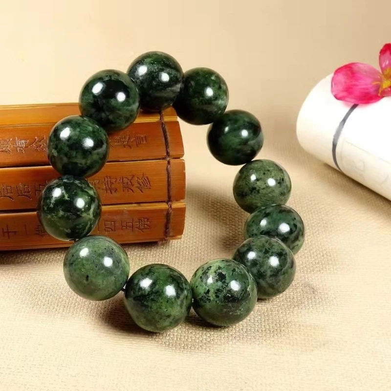 

Natural Dark Green Jade Bracelet Single Circle Olive Green String Hand-carved Hetian Jade Fashion Jewelry Gift for Men and Women