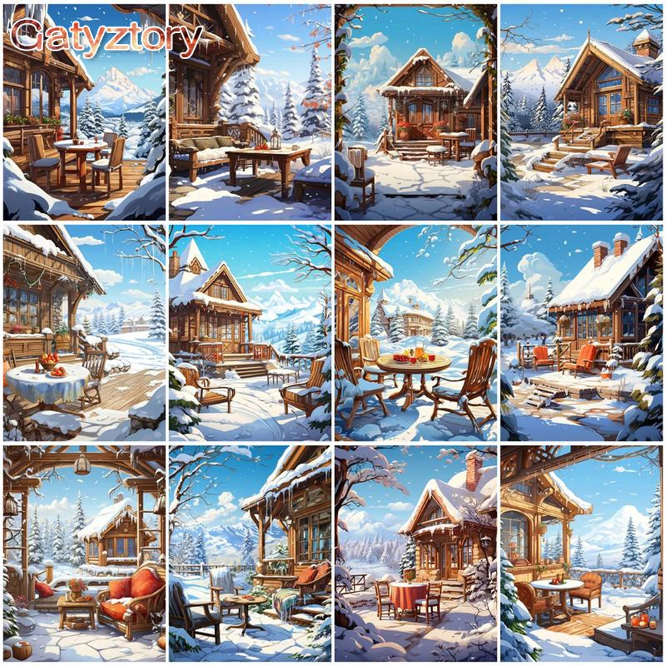 GATYZTORY Painting By Number Winter Hourse Landscape DIY Painting By Numbers Modern Wall Art Picture Kits For Home Decor Gift