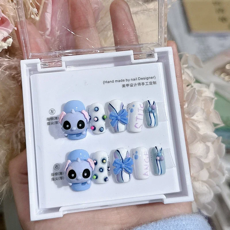 Anime Stitch Disney Wearable Detachable Handmade Manicure Nails Kawaii Fashion Creativity Removable Finger Accessories Mom Gifts