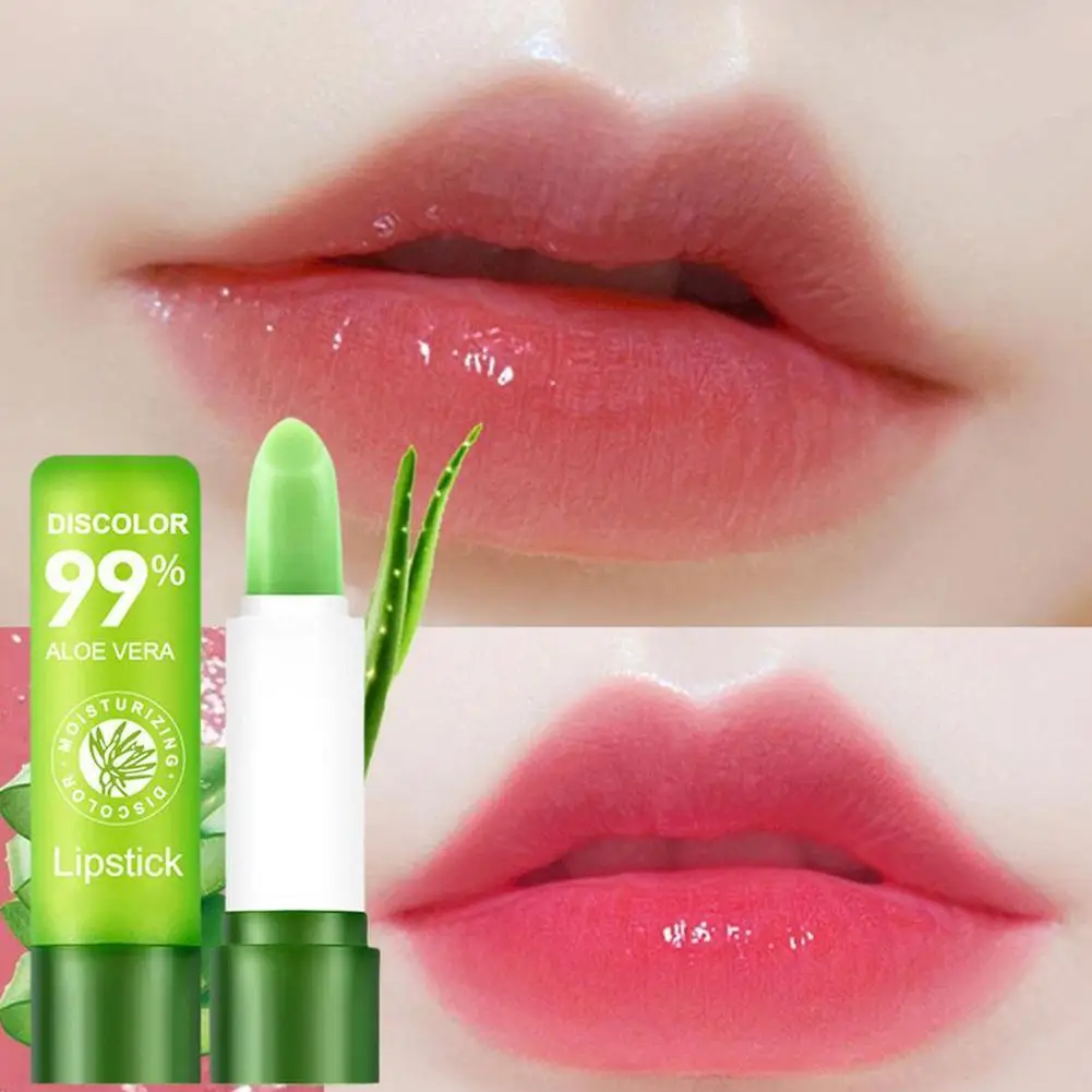 

1pcs Aloe Vera Moisturizing Lip Balm Temperature Change Color Lipstick Lasting Moisturizing Nourish Smooth Fine Lines Lips Care