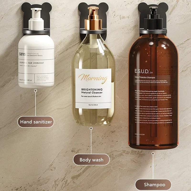 Universal Shower Gel Bottle Rack Wall Mounted Adjustable Shampoo Bottle Metal Holder Hand Soap Dispenser Hook Free Punching 2