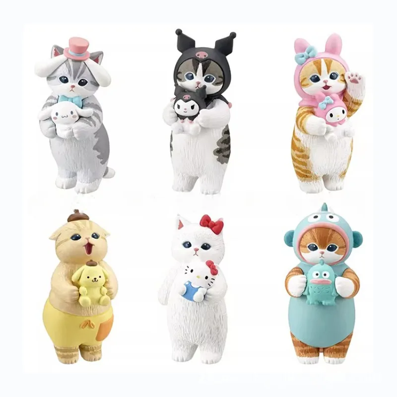 

New 2024 Sanrio Hello Kitty Kuromi Cinnamoroll Dolls Toys Shark Cat Joint Desktop Ornaments Anime Kawaii Cute Creative Girl Gift