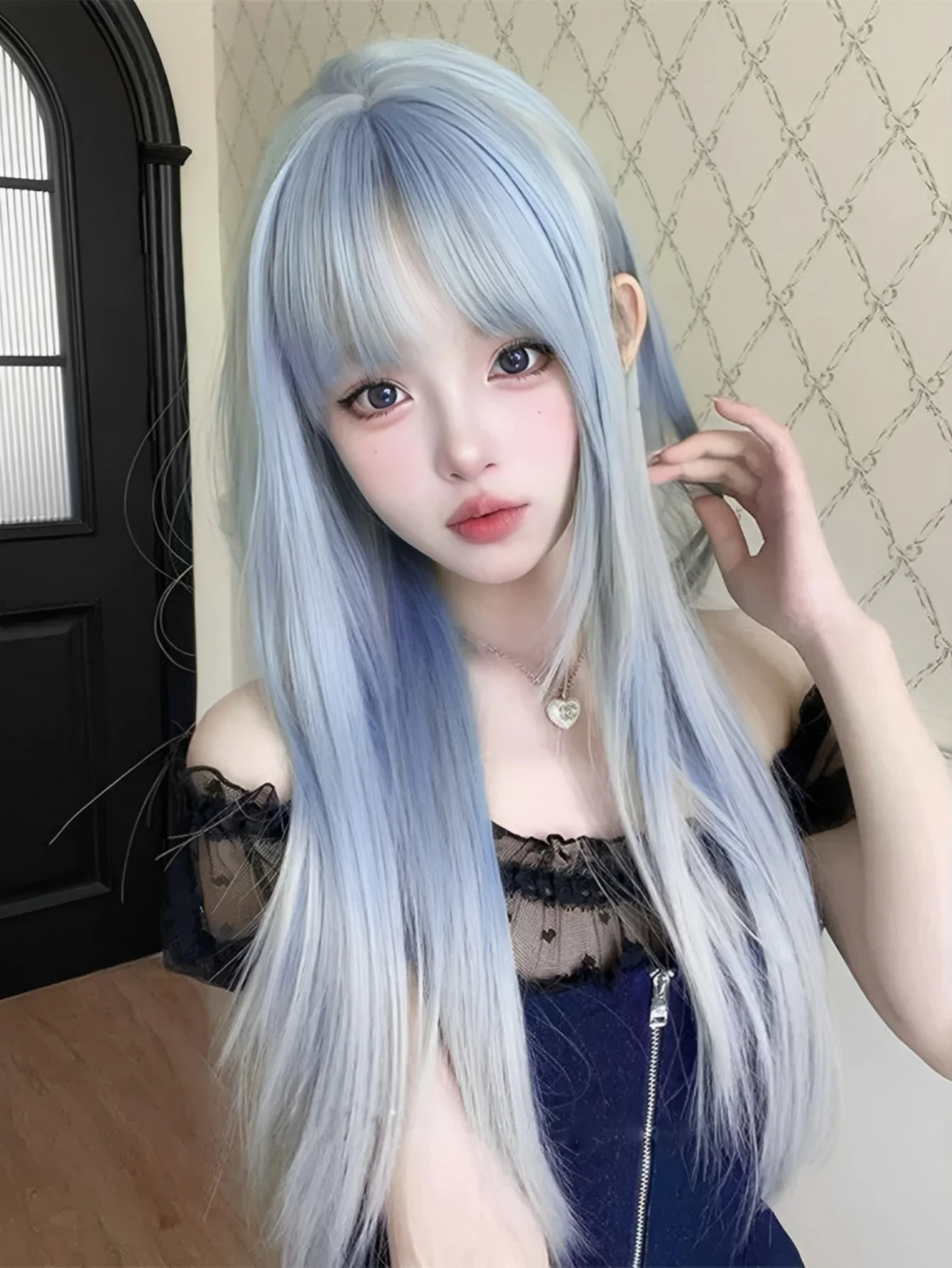 Gray Synthetic Straight Wig for Women Daily Cosplay