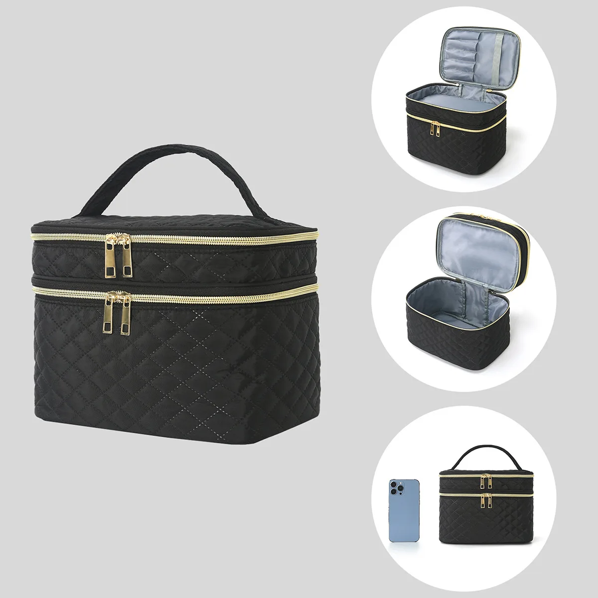 Portable Double-Layer Cosmetic and Nail Care Organizer with 30 Compartments