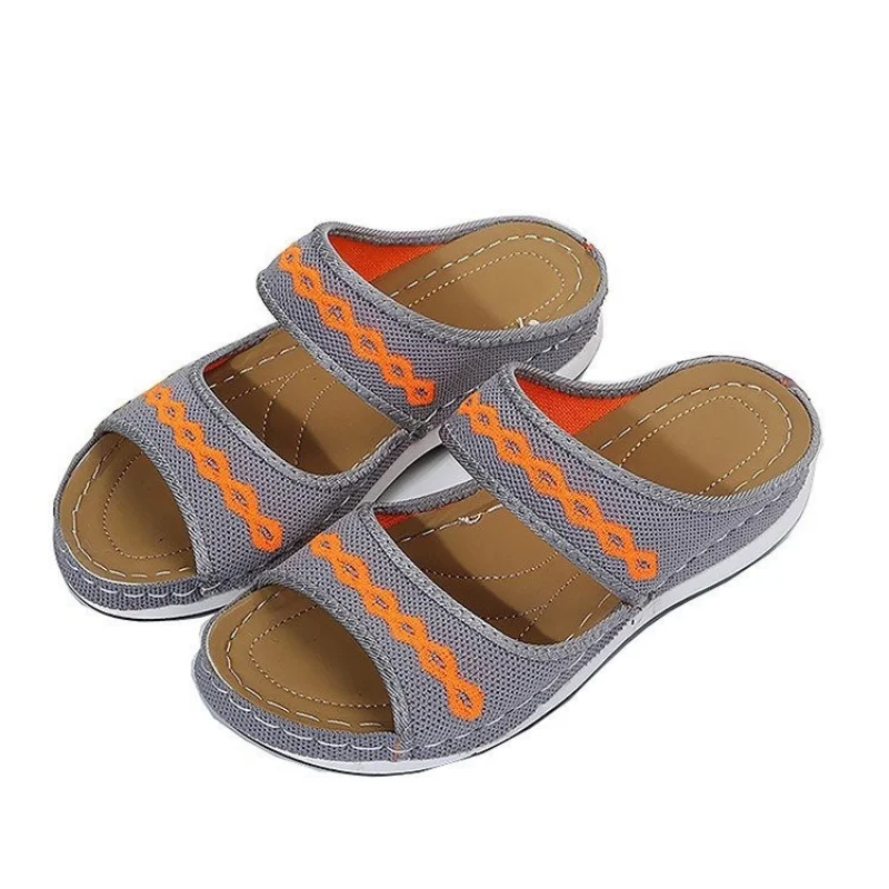 2023 New Retro Wedges Slippers Women Plus Size Non-slip Round Toe Comfortable Sandals Casual Walking Beach Shoes