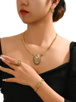 5pcs/set Elegant Dubai gold-plated necklaces, earrings bracelets jewelry sets, and Middle Eastern luxury jewelry sets for women
