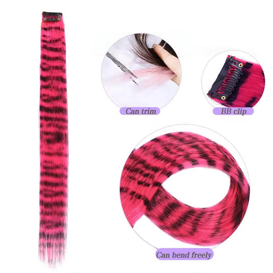 Hair Extensions 1PCS Y2K Colorful Leopard print long Straight One-piece Clip-In Synthetic Hairpieces cosplay Hair accessorties hair extensions