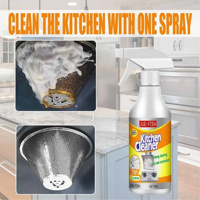 

60ml Kitchen Effective Grease Cleaner All Purpose Cleaning Bubble Spray Strong Detergent Degreaser Rinse-Free Cleaning Liquid