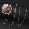5PCS/Set Geneva Women Watches Fashion Leather Band Quartz Wrist Watch Butterfly Jewelry Set（Without Box） 4