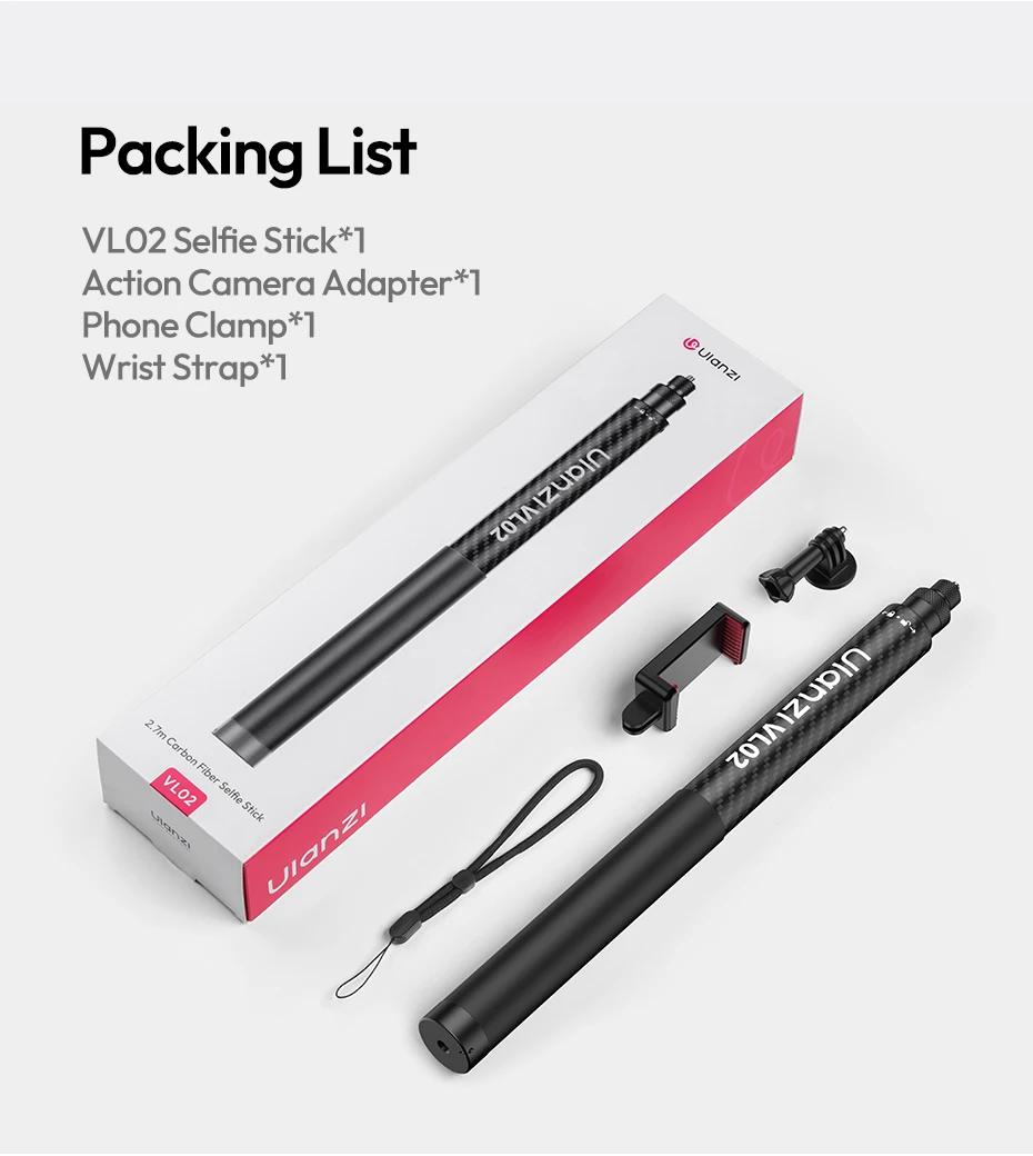 Carbon Fiber Selfie Stick Light-weight Selfie Stick Extension Rod for Gopro Smar