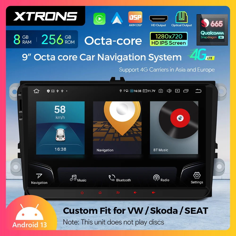 9" Android 13 OctaCore 8 + 256GB car radio for Volkswagen Skoda Seat HD IPS car multimedia player