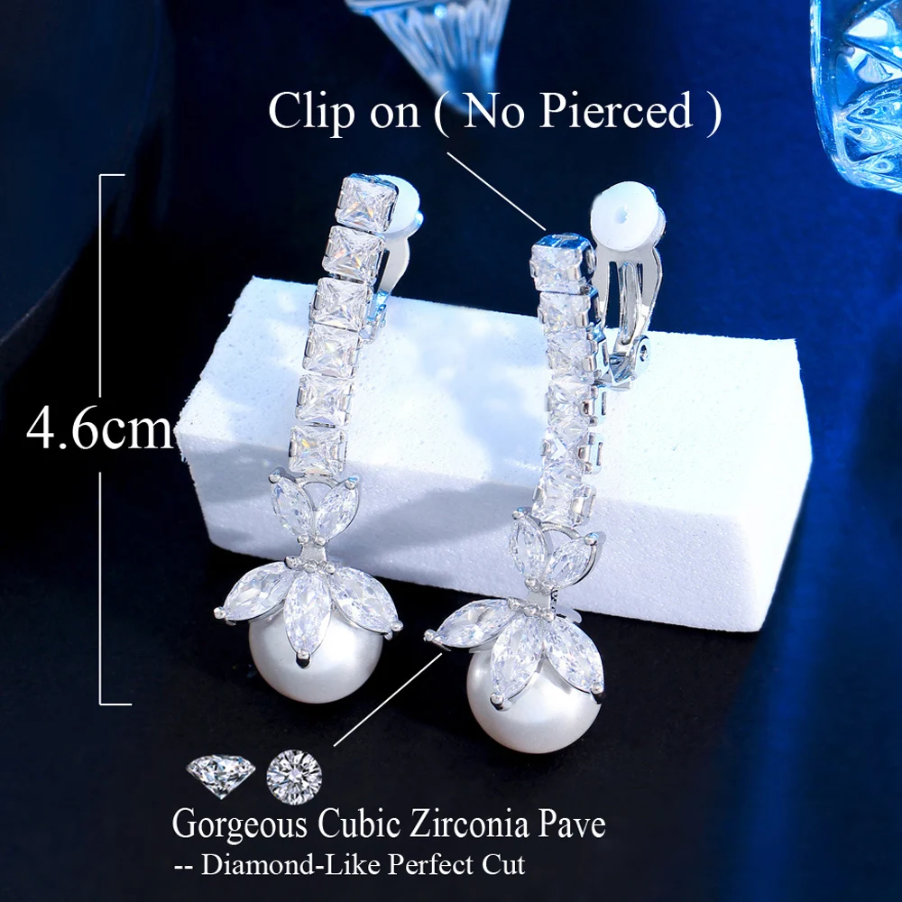 Amazon.com: Pearl Clip on Earrings for Women Long Dangle Pearl Clip Earrings  Silver Drop Pearl Earrings Bridesmaid Jewelry Bridal Wedding Earrings:  Clothing, Shoes & Jewelry