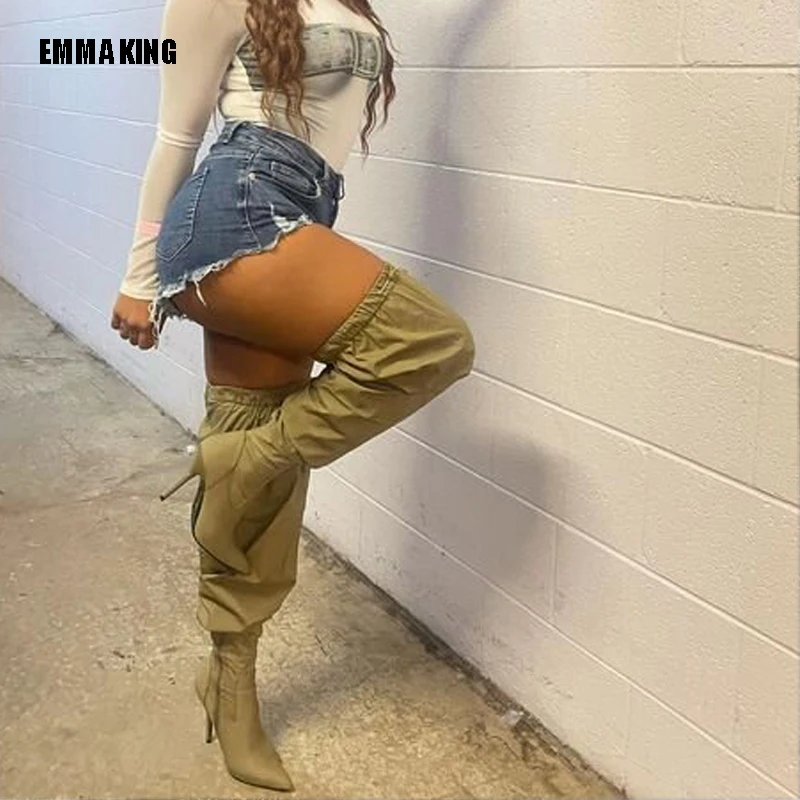 

2023 Spring Over The Knee Boots Women Personalized Pointed Toe Shoes Fashion Lace Up High Heels Large Size 44 Heels