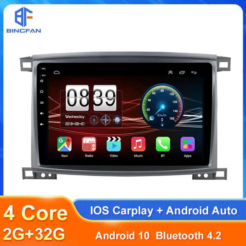 

BINGFAN Android 10 IPS Car Stereo EQ Car Player Toyota Land Cruiser LC 100 VXR 2002-2007 Car Radio 10 Inch 2G 32G Carplay