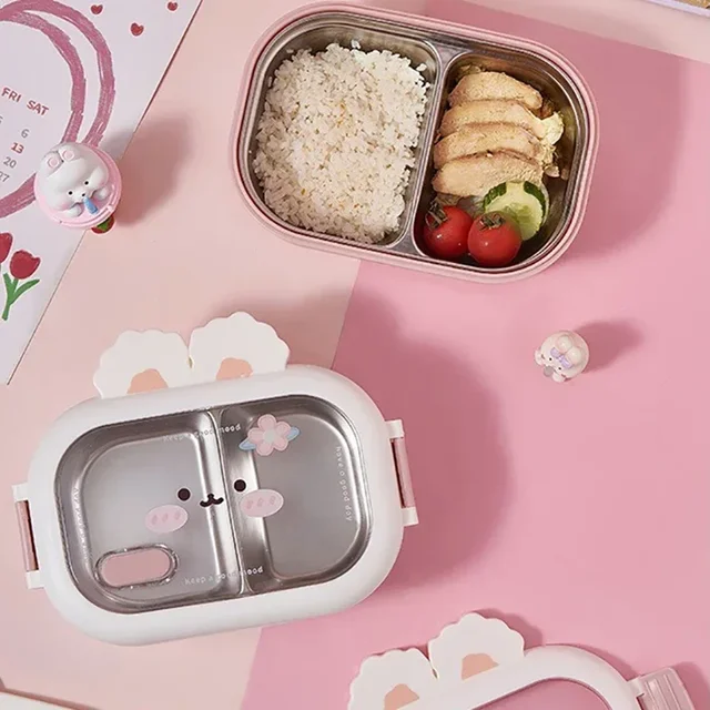 Boîte à déjeuner en forme de lapin mignon, boîte à Bento en acier inoxydable pour enfants et écoliers, boîte à repas scellée, conteneurs alimentaires portables anti-fuite 3