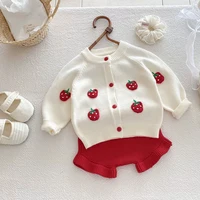 2025 Autumn Knit Infant Baby Girls Clothing Set Embroidered Strawberry Knitted Cardigan+Shorts Toddler Baby Girl Clothes Suit