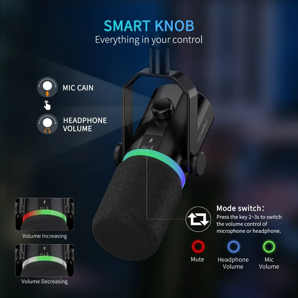 FEELWORLD PM1 다이나믹 마이크, 팟캐스팅 녹음, 게임 라이브 스트리밍용, XLR, USB 다이나믹 마이크