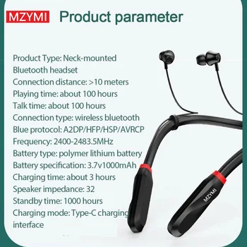 MZYMI Wireless Earphones 200 Hour Play Bluetooth Headphone Neckband 9D Stereo Sports Waterproof Earbuds For Android iOS 6