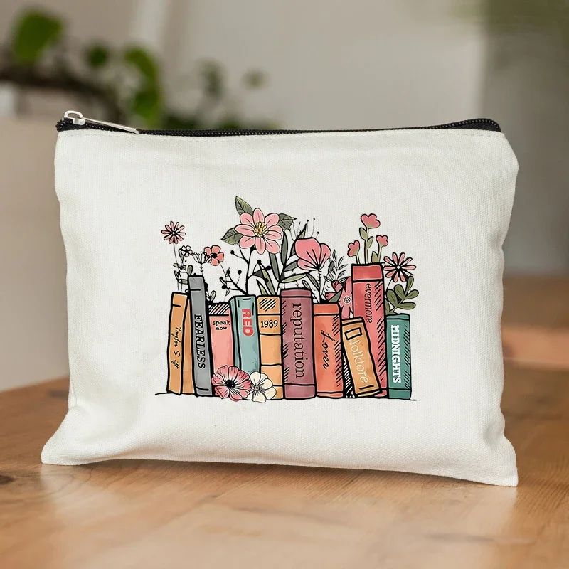 Floral Book Decor Print Makeup Bag Taylor Music Lover Gifts TS Fans Singer Song Album Lyrics Gift for Girl Women Friends Sister