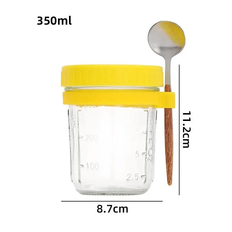 1/2 adet 350ml yeniden kullanılabilir cam gecelik yulaf kavanozu kaşık ile yulaf ezmesi kabı gıda depolama organizatör kahvaltı için
